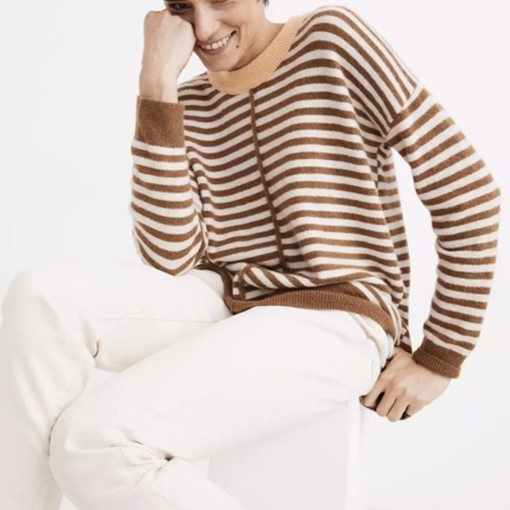 Madewell Brown/ Ivory Stripe-Play Smithe Chic Cosiest Yarn Sweater SIze Large
